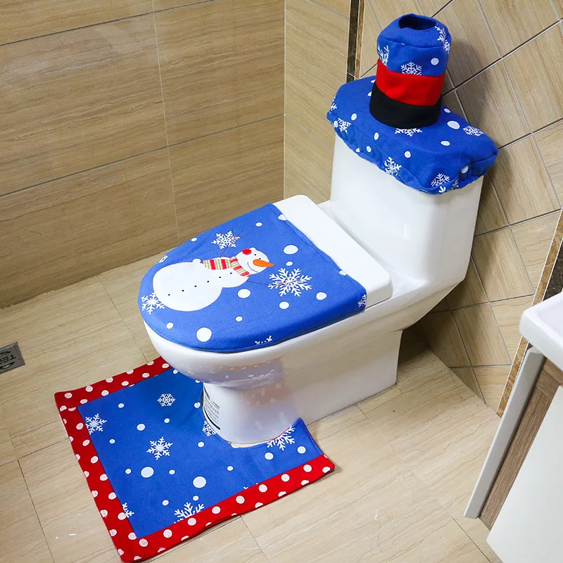 Hot Sale Santa Claus Rug Toilet Seat Cover Bathroom Set Snowman Merry Christmas Decoration Fancy Navidad Decoration Supplies