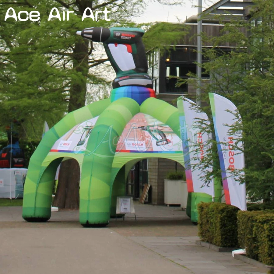 Tienda de araña inflable colorida/estaciones de eventos con cúpula emergente/maleta de fiesta para promoción de taladro eléctrico hecha en China