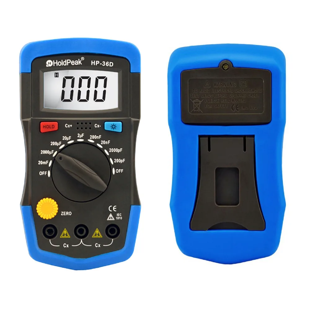 Imagem -03 - Handheld Digital Capacitância Medidor Tester 1999 Conta Capacitor Ferramenta de Diagnóstico Eletrônico Backlight Holdpeak-hp36d