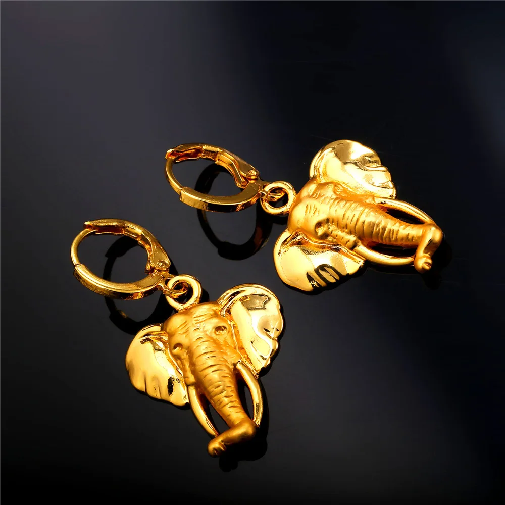 U7 Elephant Earring For Women Trendy Gold Color Animal Lucky Jewelry Gift E753