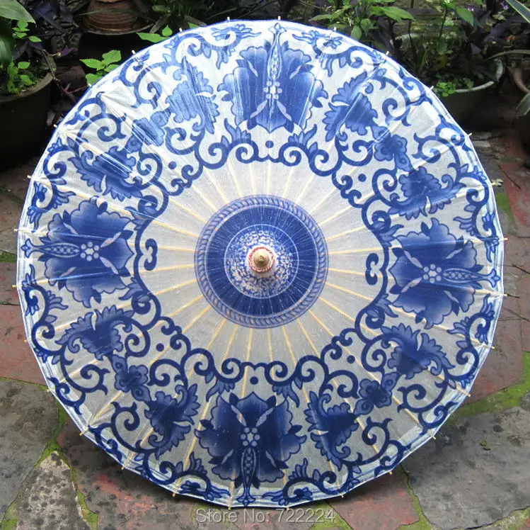 

Dia 84cm Ancient Style Chinese Blue and White Flower Parasol Paraguas Handmade Waterproof Parasol Props Cosplay Oilpaper umbrlla