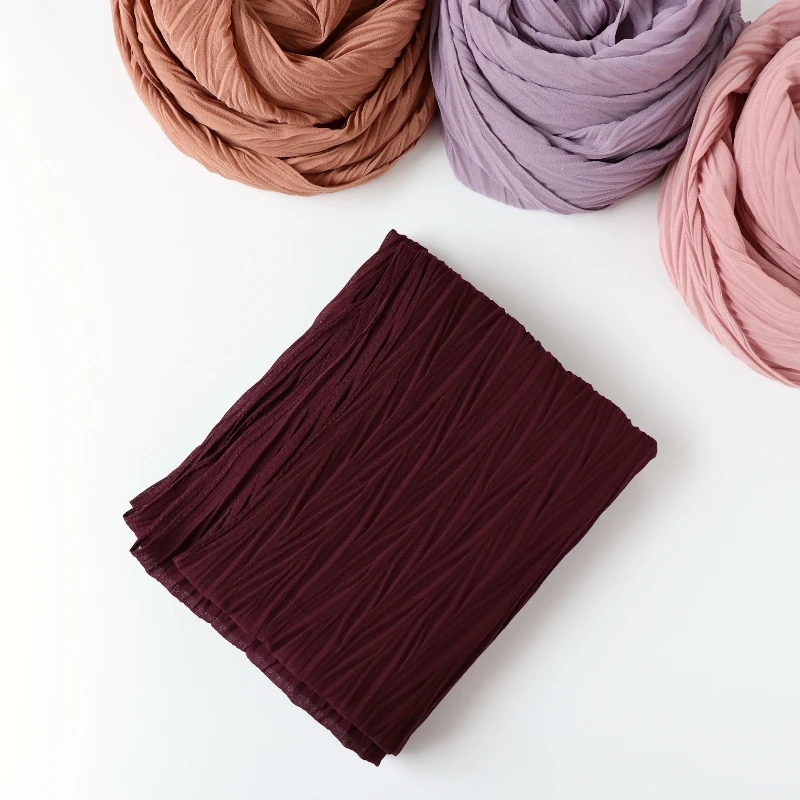 High Quality Women Muslim Malaysia Crinkle Scarf Islamic Shawls Headwear Long Wraps Pleated Solid Plain Chiffon Hijabs