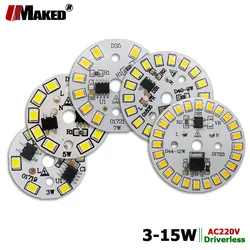5pcs AC220V LED PCB High Bright 3W 5W 7W 9W 12W 15W SMD2835 Integrated Smart IC Driver Aluminum Light source plate for LED Bulbs