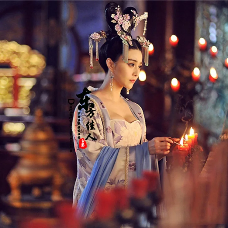 Blue White Peony Embroidery Costume TV Drama Legend of Tang Empress Wu Meiniang Actress Costume Gorgeous Actual Product