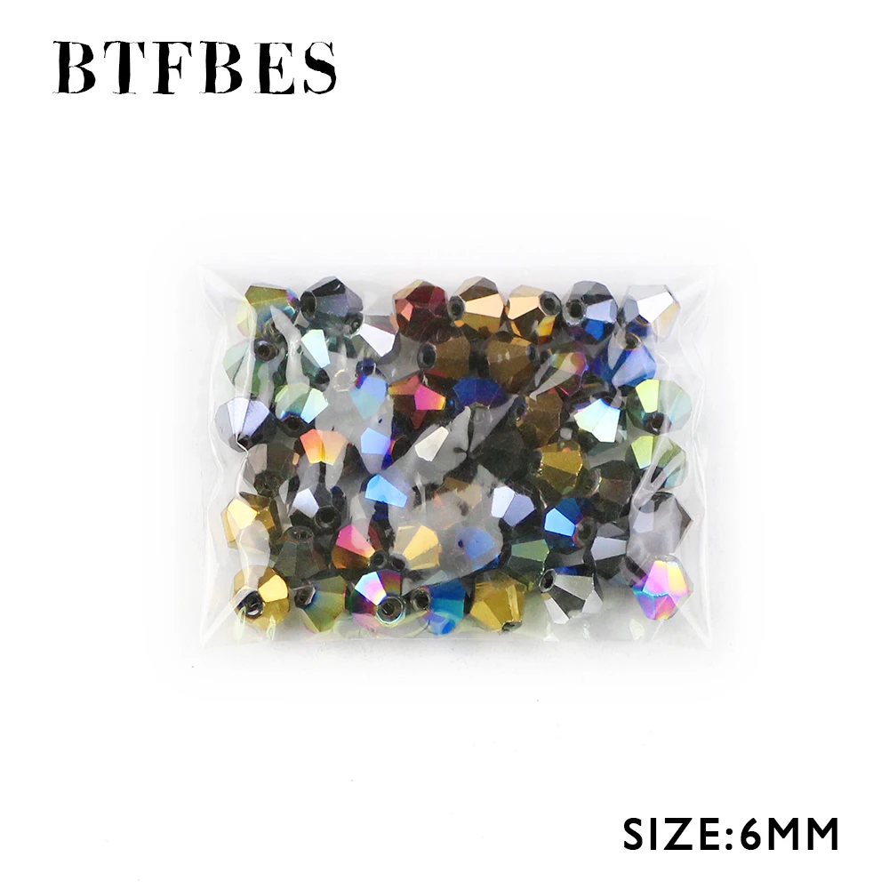 BTFBES 50psc Plating Bicone Shape Austrian Crystals Beads 6mm Glass Crystal Loose beads For Jewelry necklace Making Bracelet DIY