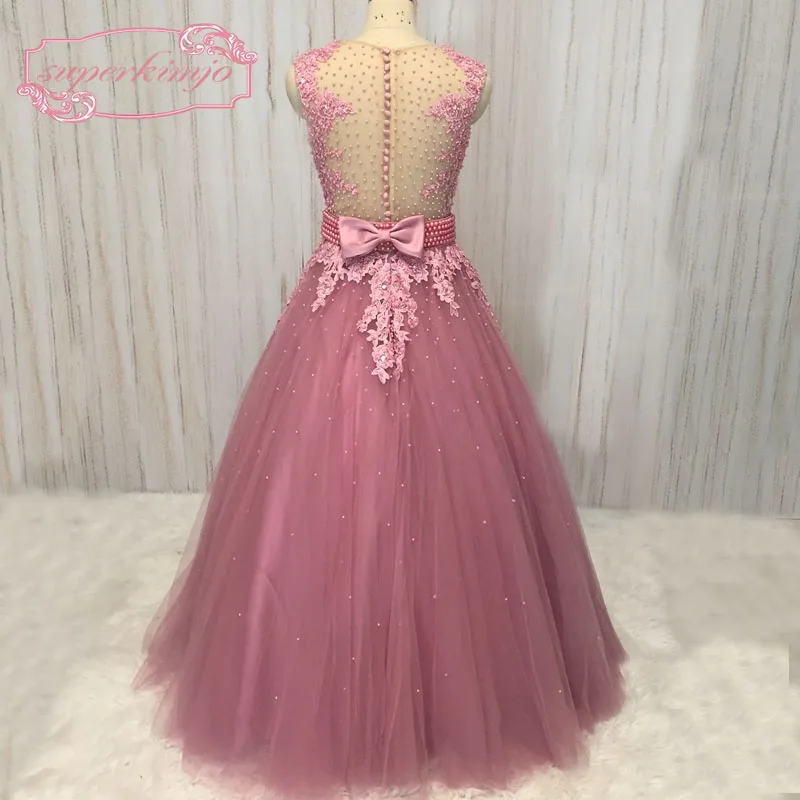 SuperKimJo Vestido De Fiesta De Boda Beaded Prom Dresses Long Sleeveless Rose Pink Prom Gowns Robe De Bal