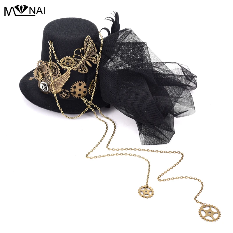 

Mens Fedora Hat Steampunk Fascinator Mini Top Hat Hair Clip Punk Gothic Gear Wings Clock Butterfly Decoration Headpiece