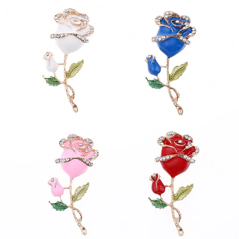 Fresh New 10PCs 31*71MM  Enamel Alloy  Rose Flowers Button Patch Sticker with Rhinestone Crystal Paved for Phone Case Garments