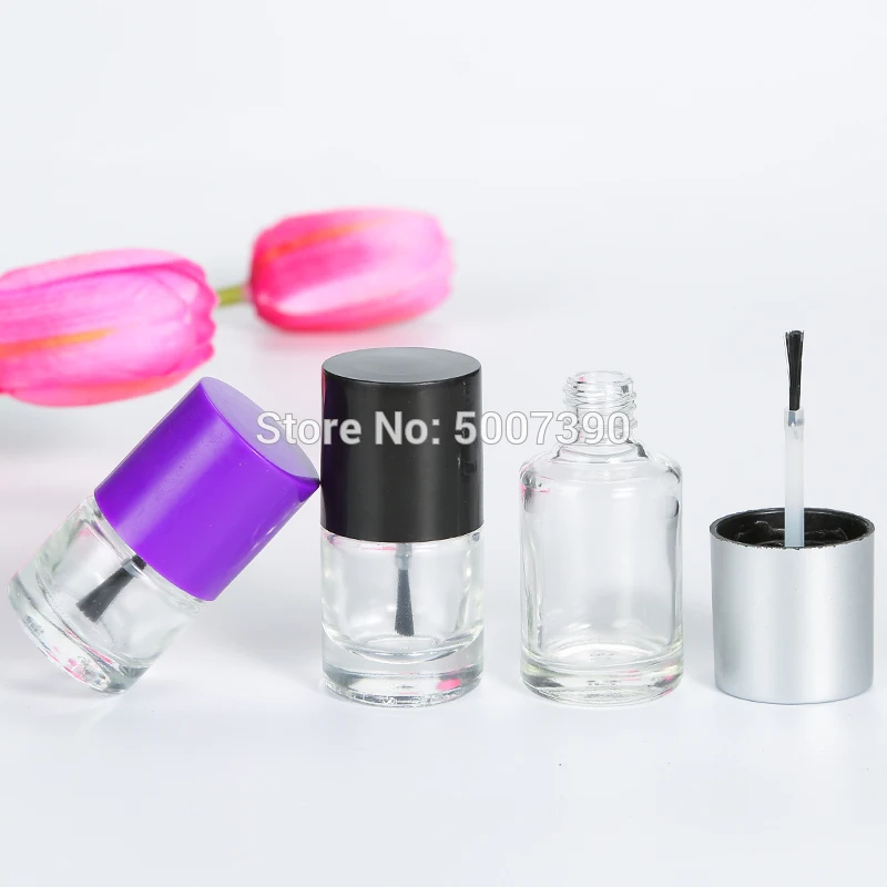 30/50pcs 5ml 10ml 15ml Round Clear Glass Empty Bottle Nail Polish Bottle Container With A Lid Brush, Nail Gel Bottles