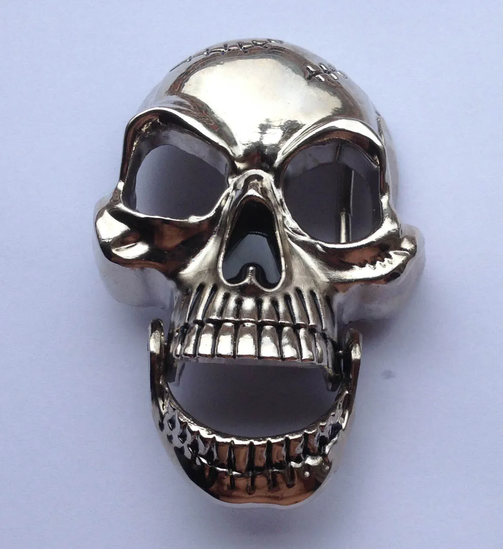 Skull of Moveable Jaw with Chrome mirror like finished Belt Buckle