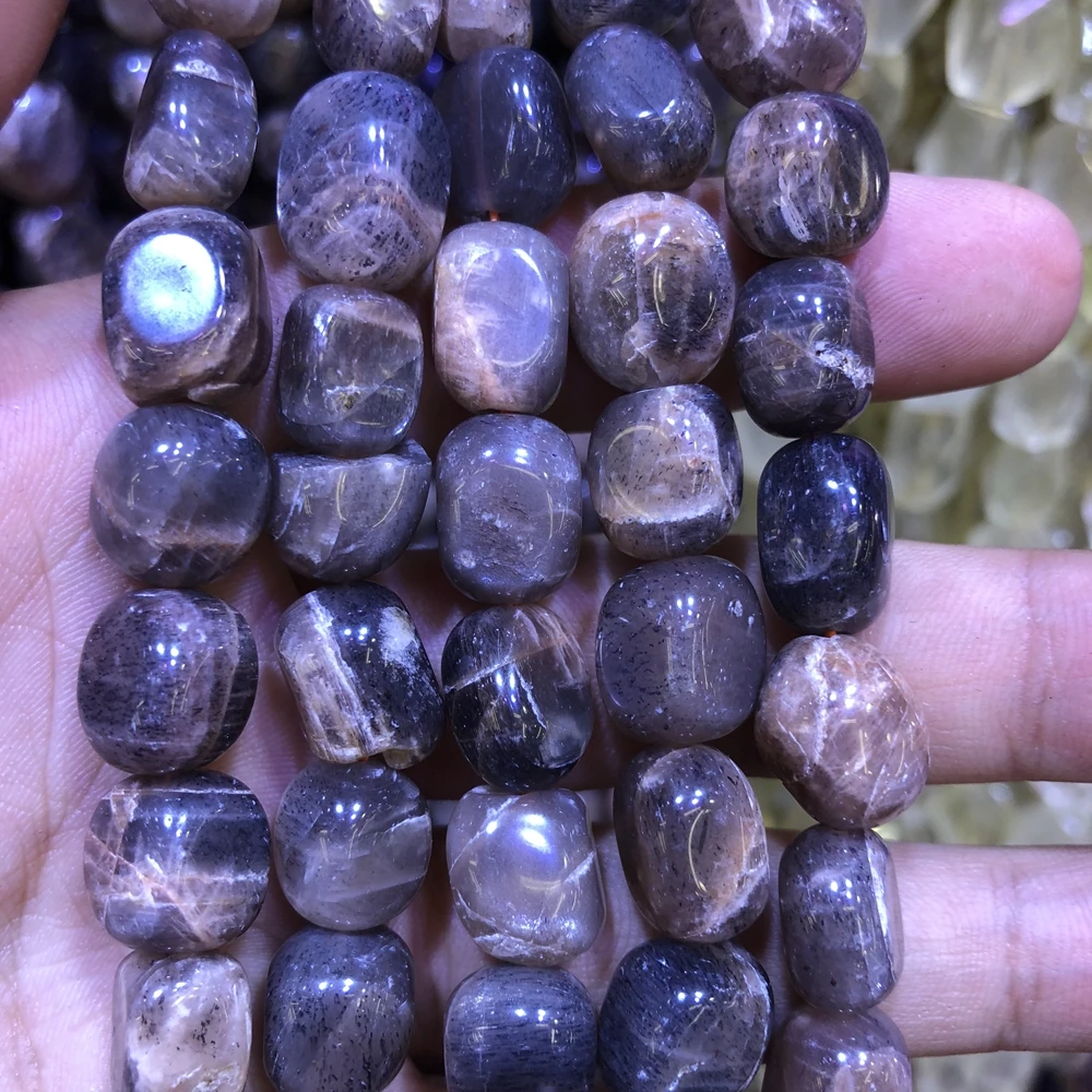 Wholesale 2strings Natural Gray Sun Stone Polished Gem Stone Nugget Beads,Genuine Gem Jewelry Making Beads,15.5