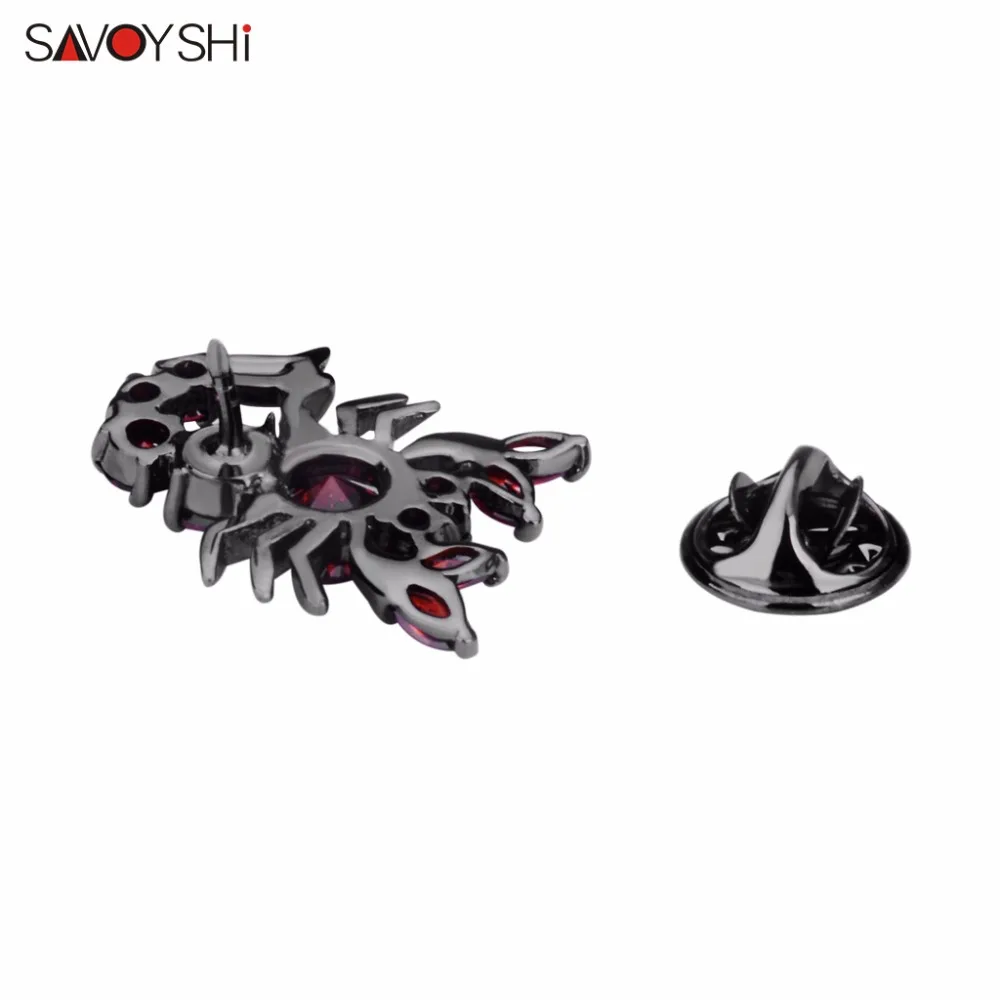SAVOYSHI Luxury Red Zircon Scorpion Lapel Pin Brooches Pins Fine Gift for Mens Brooches Collar Party Engagement Brand Jewelry