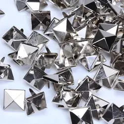 100pcs 12mm Square Pyramid Studs Spots Punk Rock Spike Studs Leathercraft silver