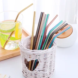 2PCS Colorful Stainless Steel Reusable Metal Drinking Straws For Kids Straight and Bent +1 Brush For Home Party Bar Accessories