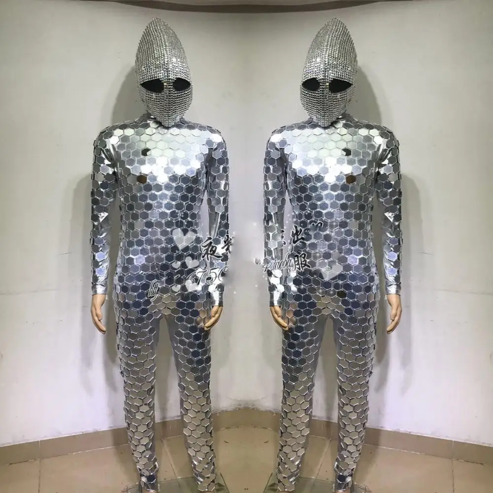 Moderne Dans Ruimte Alien Spiegel Kostuums Technologie Toekomst Warrior Bodysuit Masker Laser Dansvoorstelling Kleding Gogo Kostuum