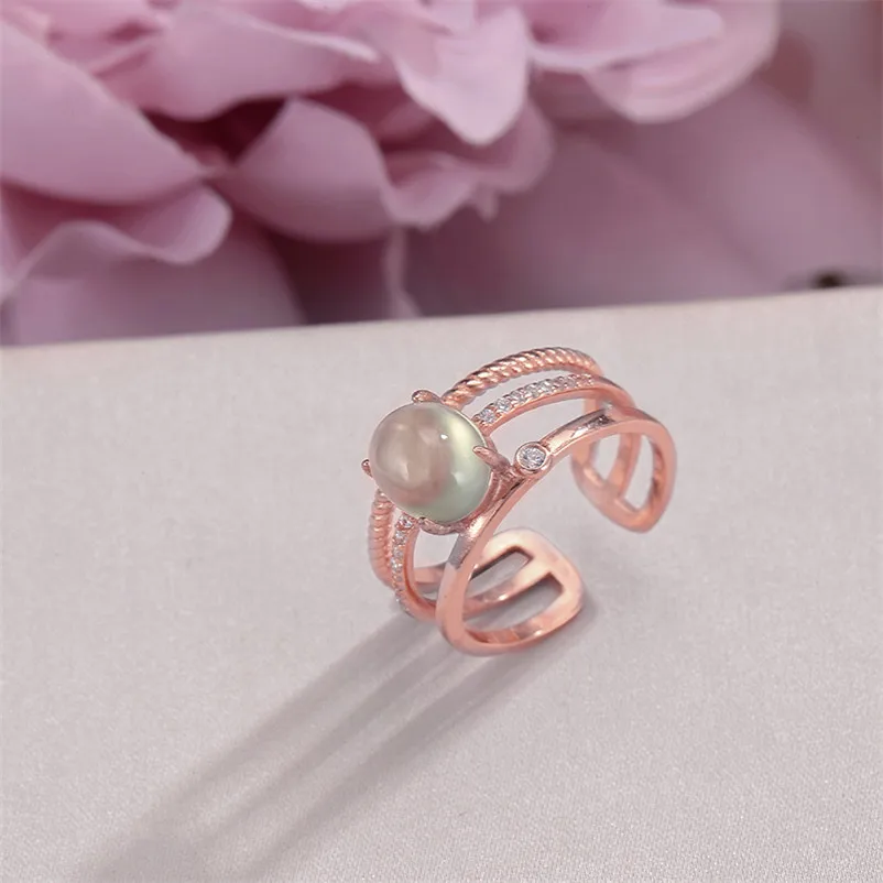 

Rings For Women Fine Jewelry 925 Silver 8*7mm Prehnite Natural Gemstone Oval Green Ringen Rose Gold Plated Open Ring R-PR001