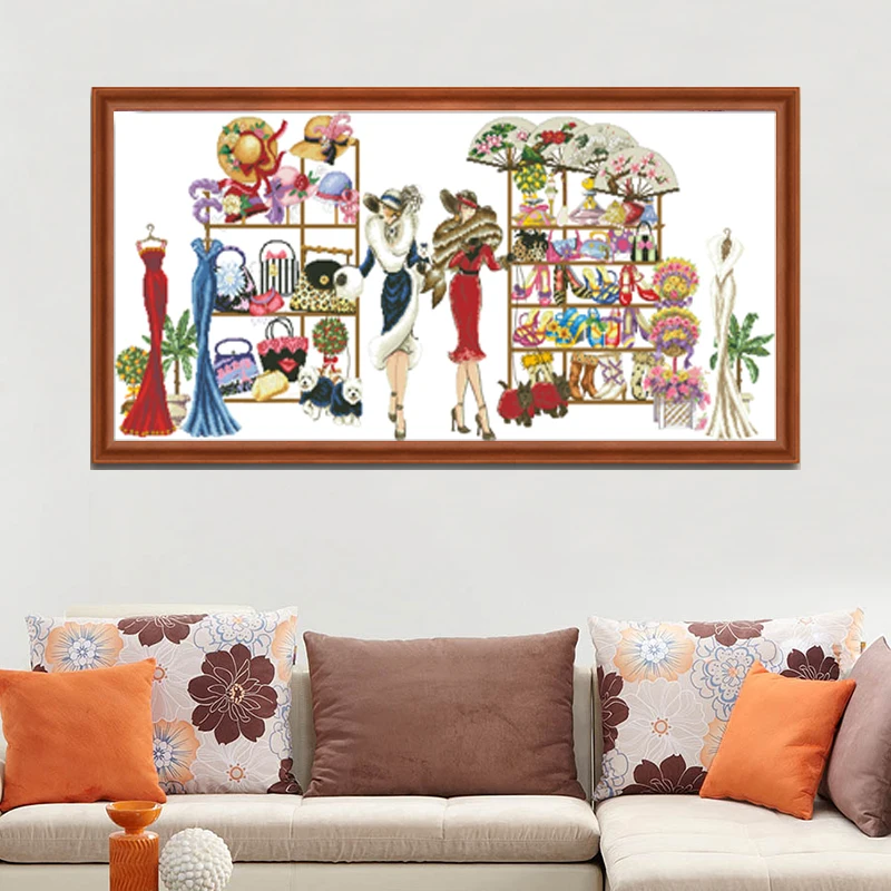 

Needlework Cross stitch Noble lady shopping street people Embroidery kits, decor Patterns Cross-Stitching,DIY Handmade Art