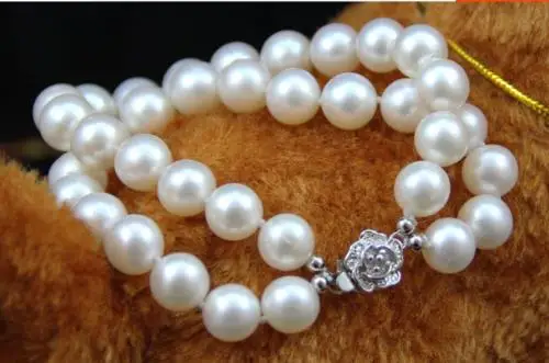 

double strands south sea round 8-9mm natural white pearl bracelet 7.5-8" 925S