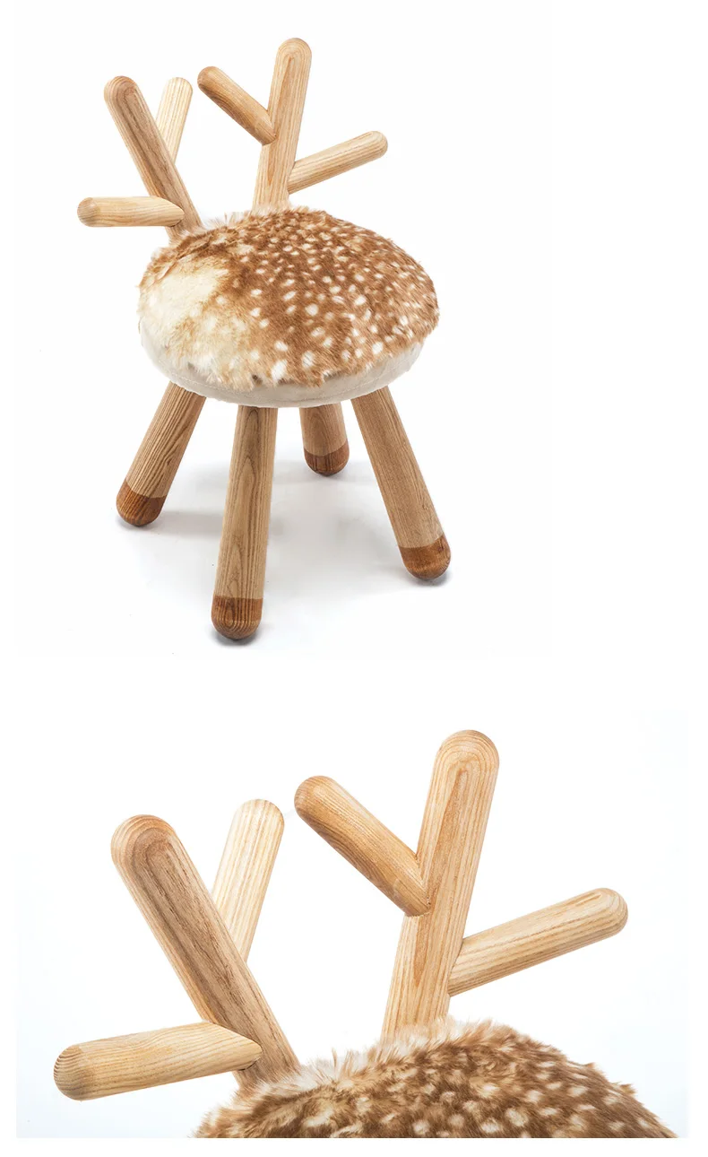 Quality Deer stool Nordic style solid wood children\'s gifts bench stool baby chair home animal stool