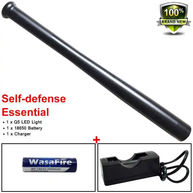 Tactical Stick XPE Q5 3 Modes Led Flashlight Baseball Bat Self Defense Led Flash Light Lamp Torch + 18650 Battery + Charger