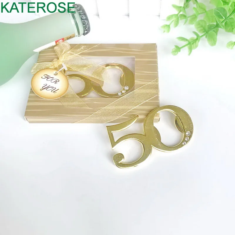 12PCS Gold Digital 50 Beer Openers 50th Design Golden Bottle Opener Wedding & Party Bag Filler Favours