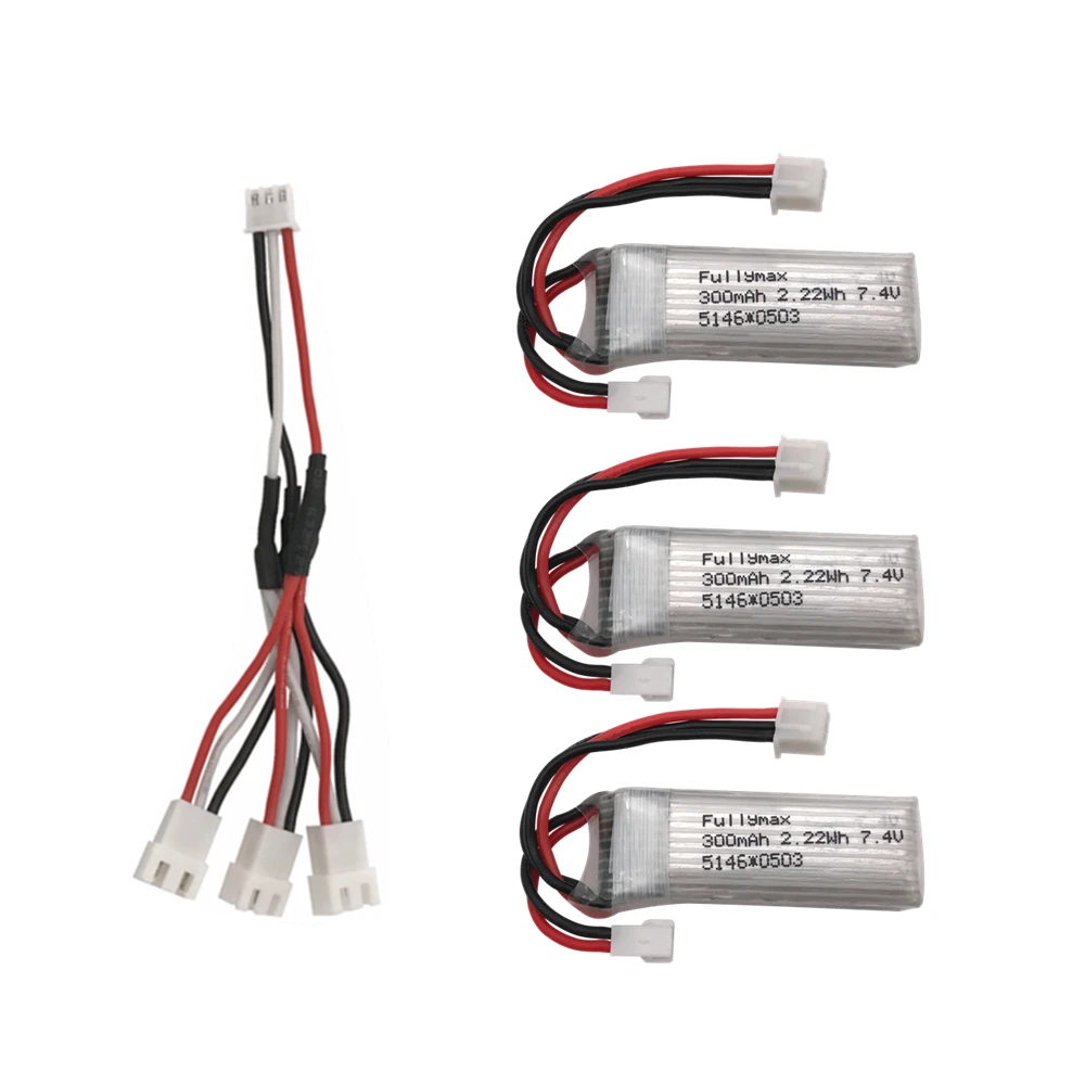 

3PCS 7.4V 300mah lithium battery with 1 to 3 conversion line for WLToys F959 XK DHC-2 A600 A700 A800 A430 spare parts