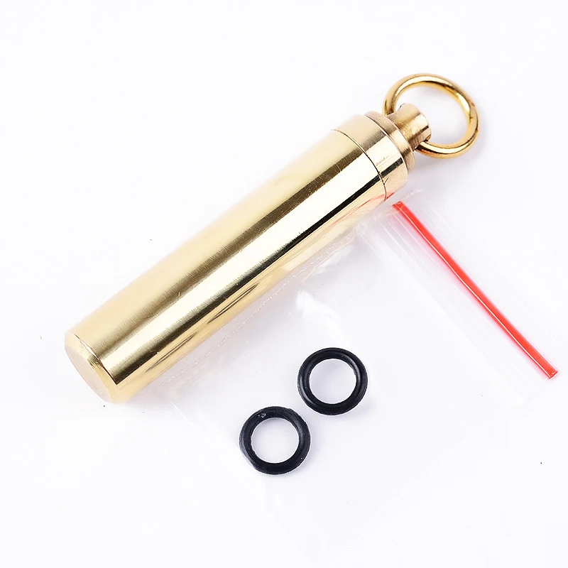 1 PC Solid Brass Waterproof Pill Capsule Fob Holder Case With Key Ring Small Medicine Container Seal Box Portable EDC Keychain