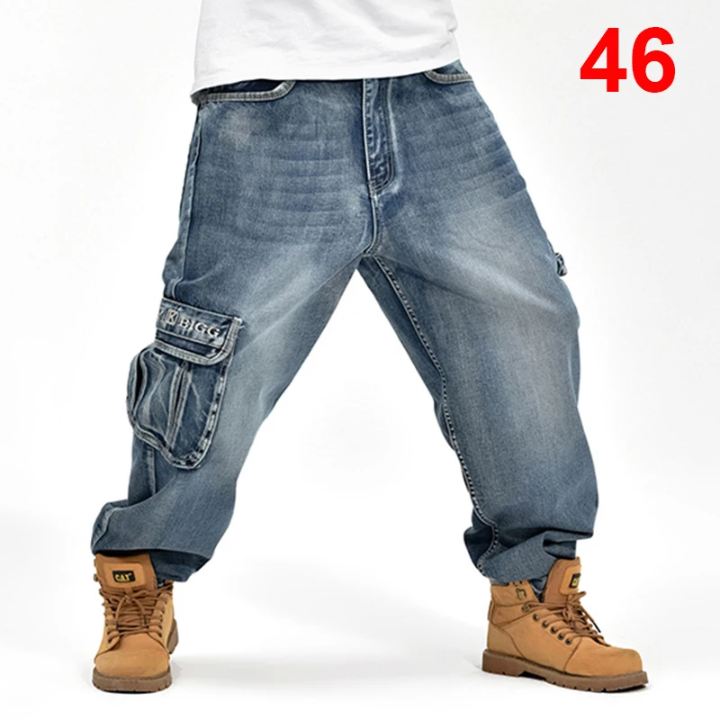 Baggy Jeans Men Denim Pants Loose Streetwear Jeans 2018 Fashion Skateboard Pants for Men Plus Size Trousers Solid Color Blue S93