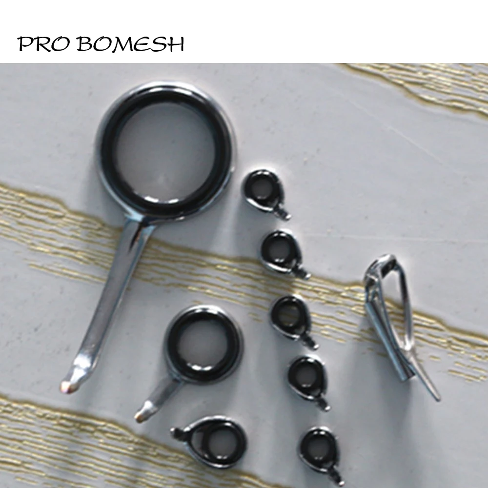 Pro Bomesh 2.6g 9pcs/Kit Spinning Fishing Rod Guide Set Kit SIC Ring Stainless Steel Guide DIY Fishing Rod Guide  Accessory