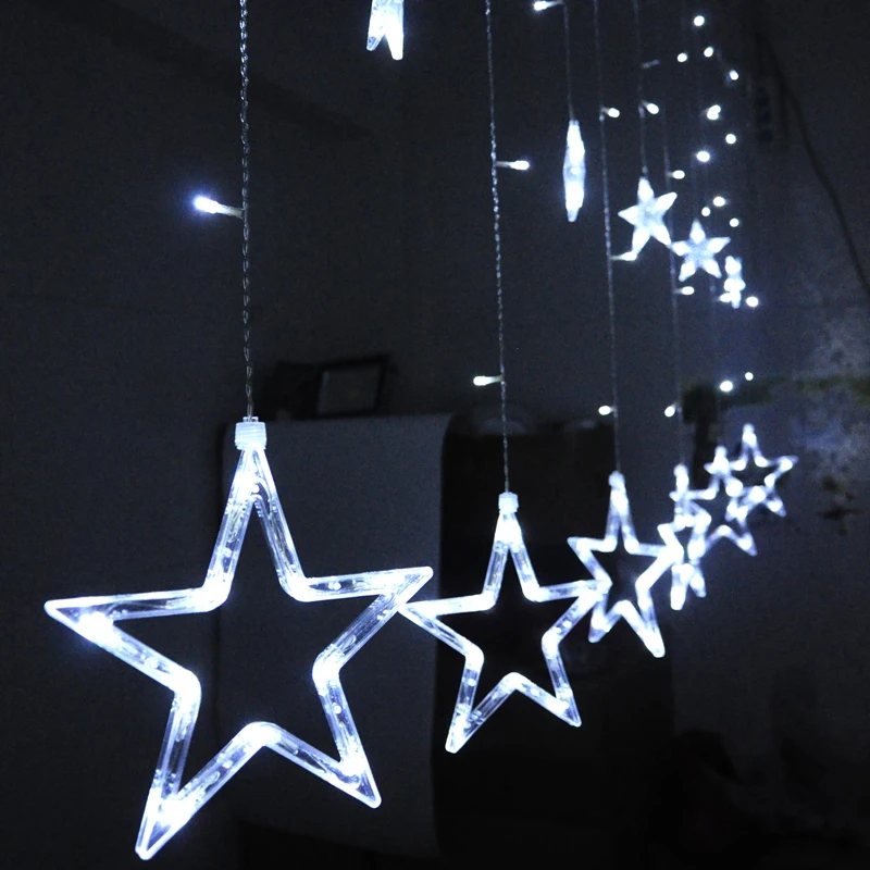 Cortina de luz de hadas de 2 metros, decoración navideña de Año Nuevo, ventana de estrellas para habitación/boda/tienda/Fiesta, enchufe europeo H-18