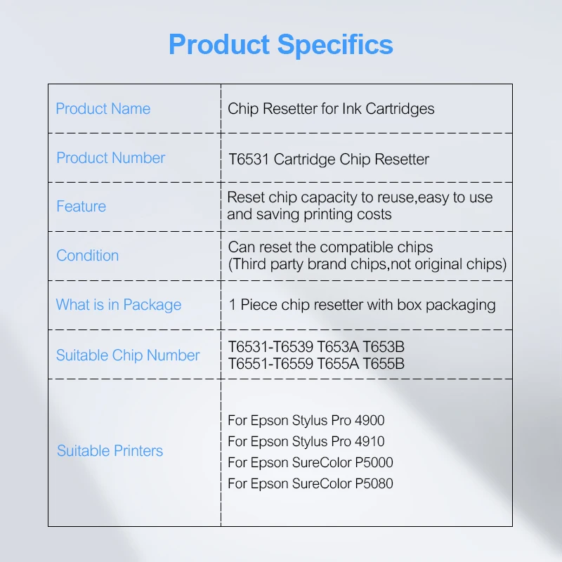 T6531-T653B / T6551-T655B Ink Cartridge Chip Resetter For Epson Stylus Pro 4900 4910 SureColor P5000 P5080 Cartridge Resetter