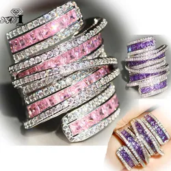 YaYI Jewelry Complex Design Amethyst 280pcs+ Zircon Silver Color  Wedding Heart Valentine's Day Girls Copper  Rings