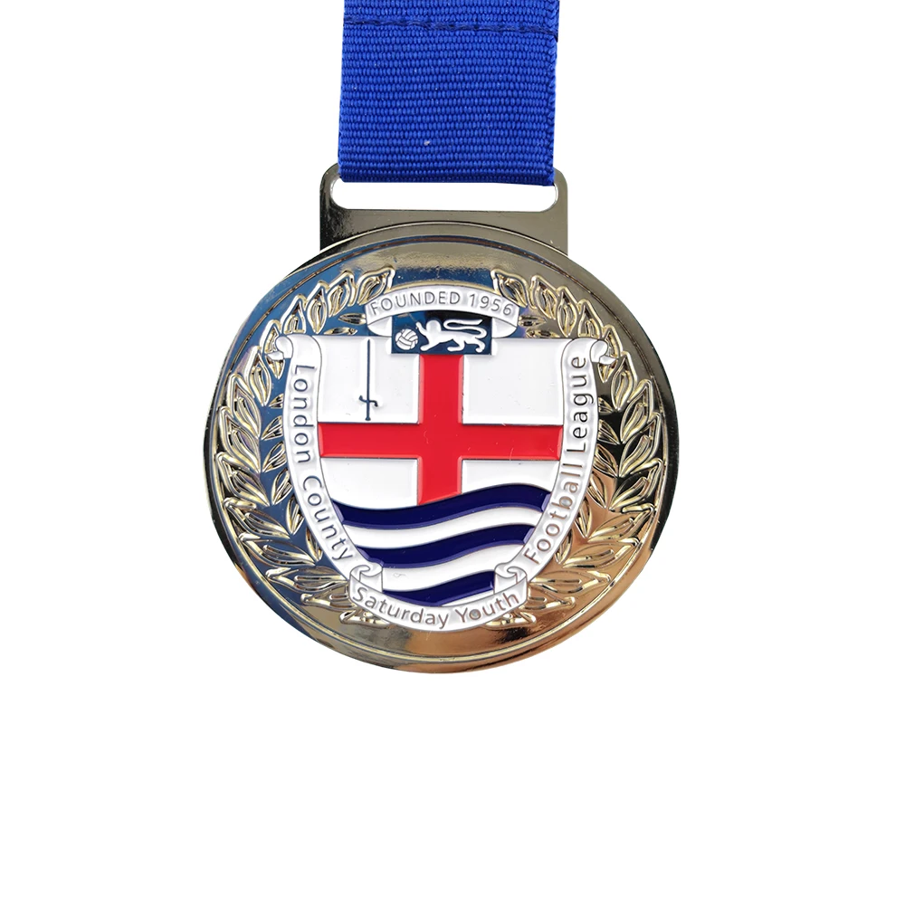 Customized Round Shiny Silver Plating Medal, Zinc Alloy Medal, Football Medals, 2.55 in