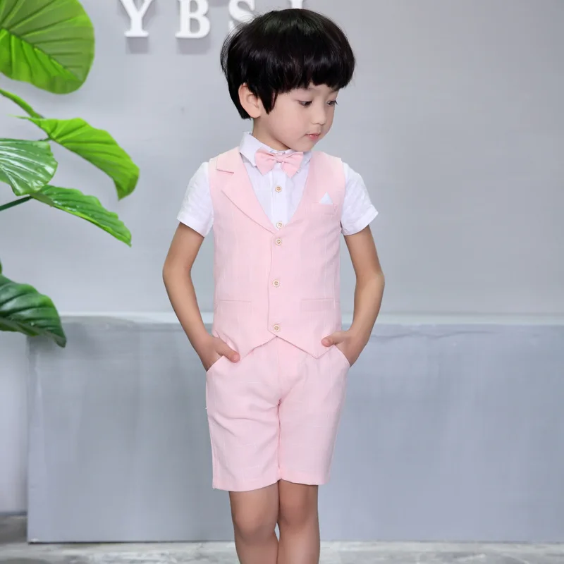 Boys Vest Suit for Wedding Kids 2PCS Vest+Shorts Gentleman Party Dress Boys Formal Suit Children\'s Day Graduation Tuxedo Costume