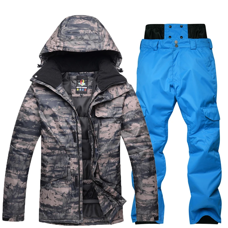 Ropa de nieve de camuflaje para hombres, conjuntos de traje de esquí, traje de snowboard, 10K impermeable, ropa de hielo cálida, chaquetas y