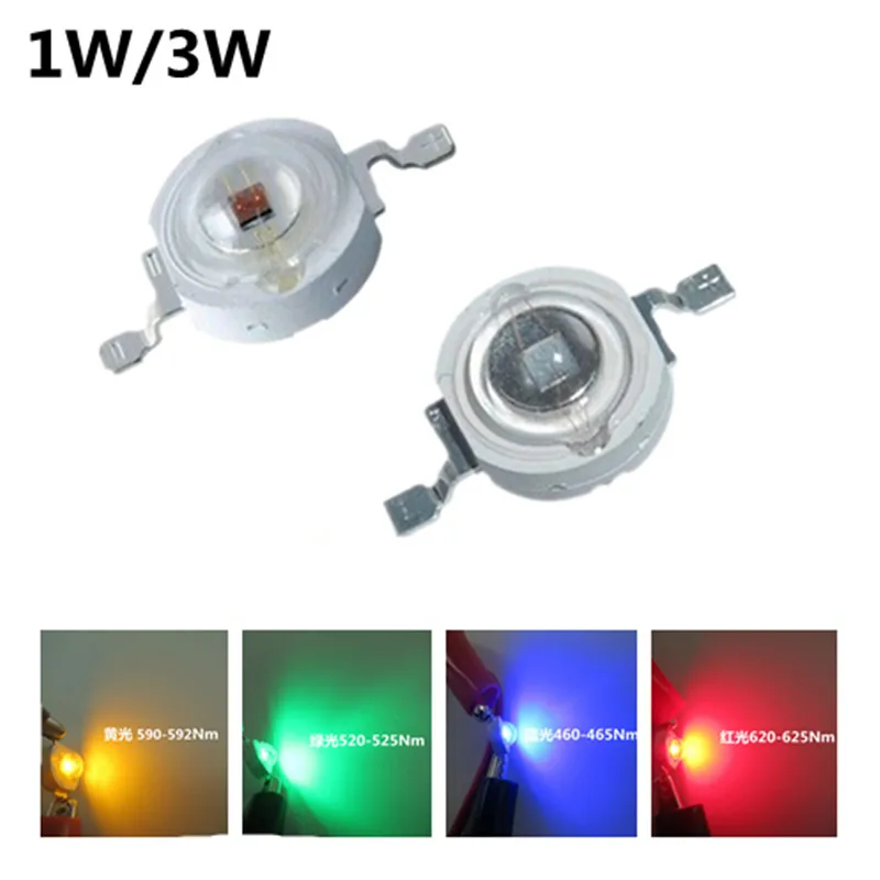 10Pcs 1W 3W High Power LED Bulb  Red/Deep Red/Green/Blue/Yellow/ Light Taiwan Epistar Chip For DIY Spotlight Downlight