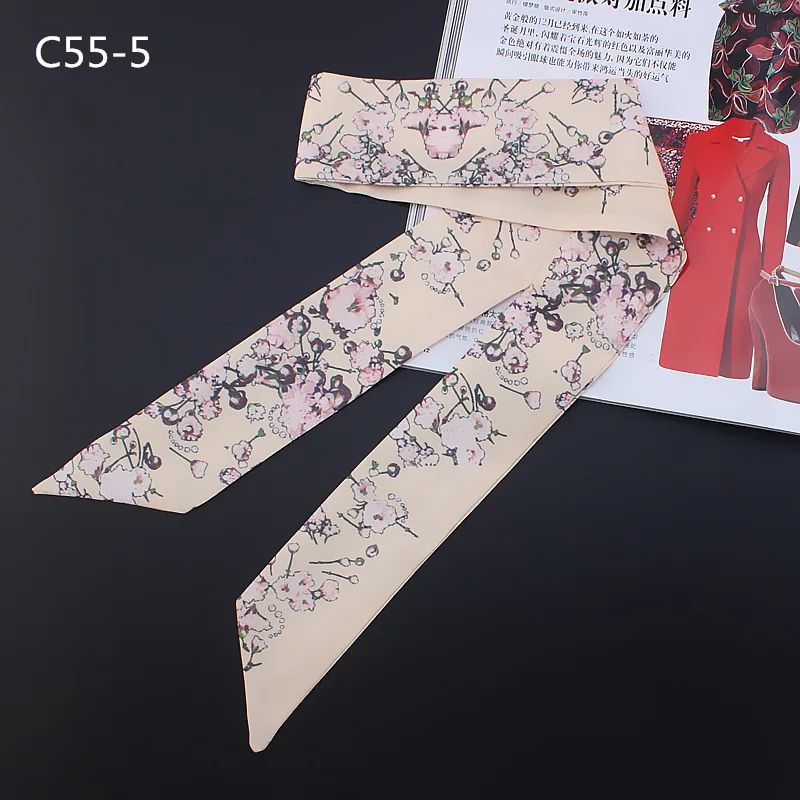 2023 New Design Beautiful Sakura Print Silk Scarf Women Luxury Brand Scarf Bag Ribbons Fashion Head Scarf Small Long Scarves