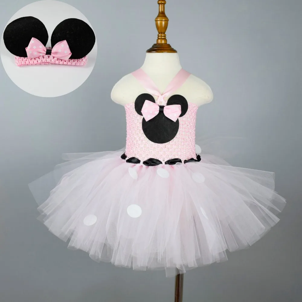 Baby Girls Minnie Tutu Dress Minnie Birthday Party Costume with Mouse Ears Headband Set 5 Color Options Baby Tutu Dresses 0-8Y