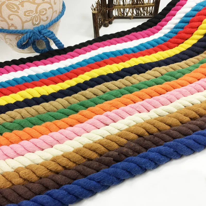 100% Cotton 10Meters 3 Shares Twisted Cotton Cords 12mm DIY Craft Decoration Rope Cotton Cord for Bag Drawstring Belt 20 Colors