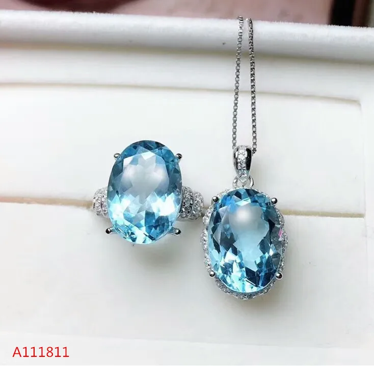 

KJJEAXCMY boutique jewels 925 pure silver inlaid natural blue topaz lady Ring + pendant support test