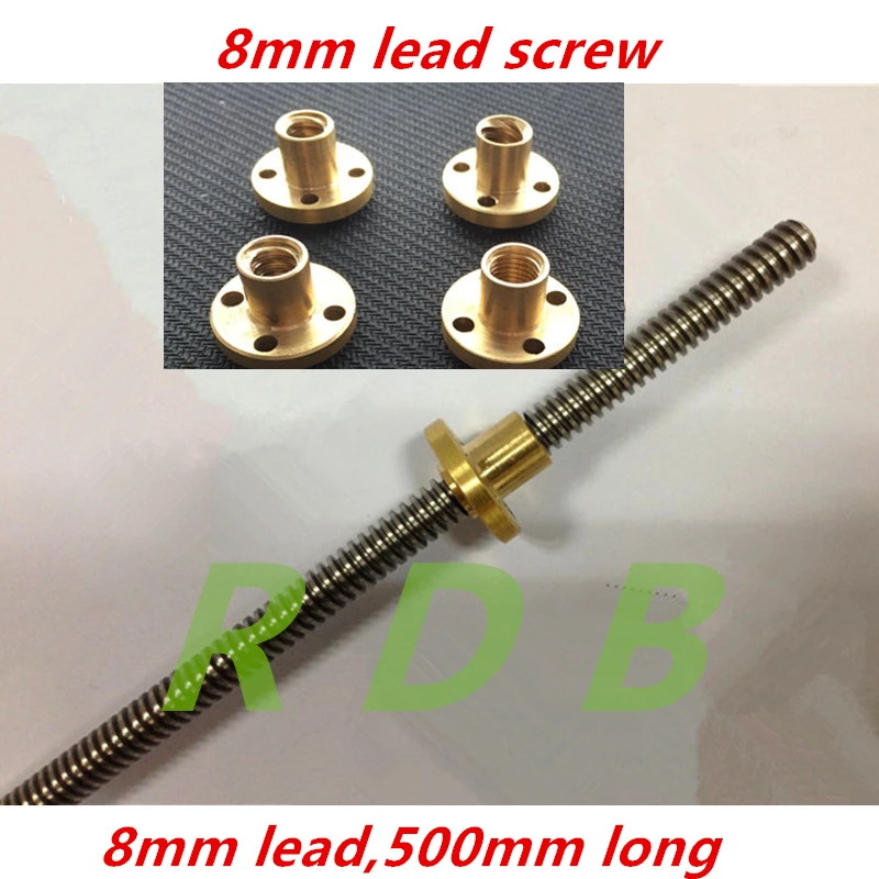 

2 pcs RepRap 3D Printer THSL-500-8D T-type stepper motor Lead Screw Dia 8MM Thread 8mm Length 500mm with Copper Nut