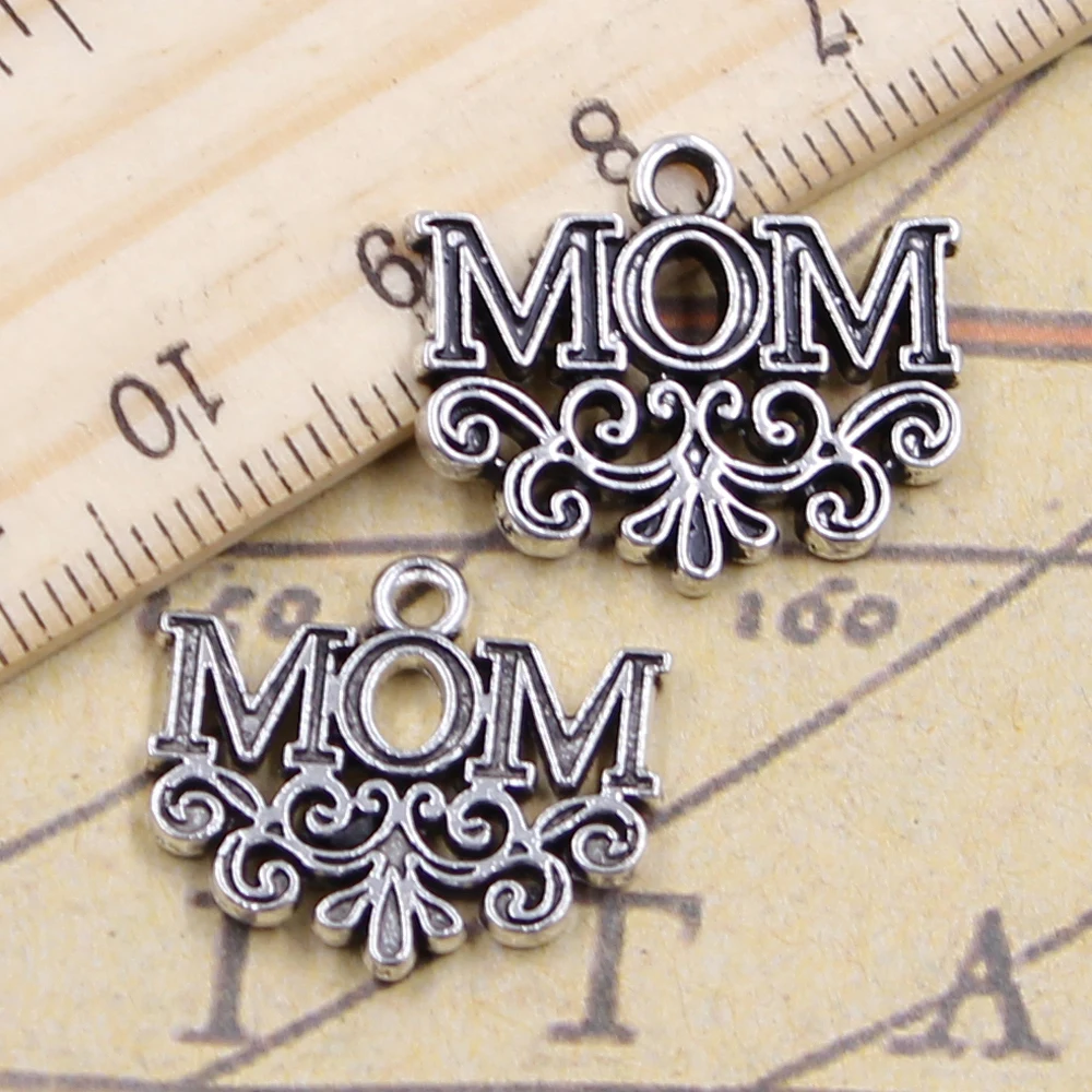 10pcs Charms Mom Flower 18x22mm Tibetan Silver Color Pendants Antique Jewelry Making DIY Handmade Craft