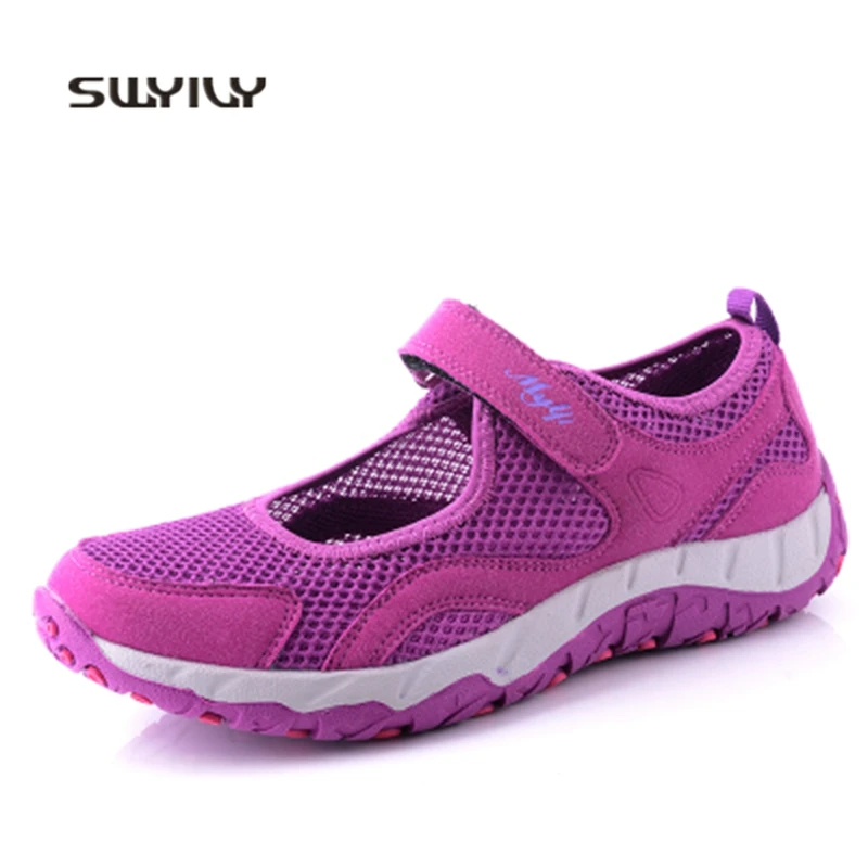 SWYIVY Women Sneakers Walking Shoes Hook&Loop Mesh Breathable 2018 Flat Heel  Light Weight Lady Shoes Female Walking Espadrille