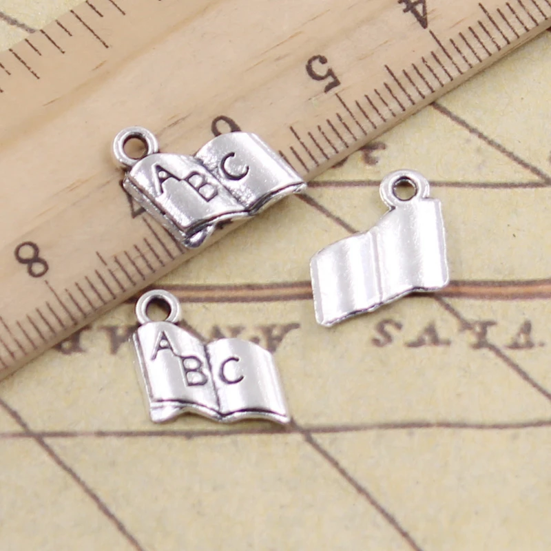 30pcs Charms Opened Book Abc 11x11mm Tibetan Silver Color Pendants Antique Jewelry Making DIY Handmade Craft