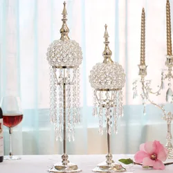 1 Pcs/ lot Gold Candle Metal Candlestick crystal Table Centerpiece Event Flower Rack Road Lead Wedding Decoration