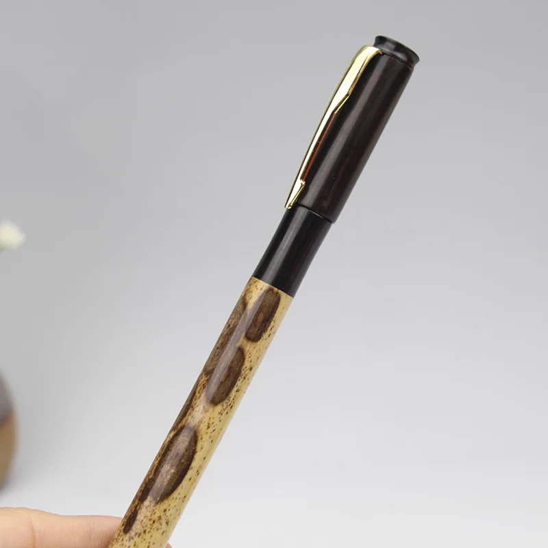 Retro Style Manual Bamboo + Blackwood Rimmed  Signature Pen Neutral color Cilp Roller Pen For Business Office as Luxury Gift