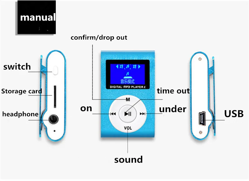 Mini Clip MP3 Player with Micro TF/SD Card Slot Sports MP3 Music Player +USB Data Line+earphone Sport + Storage Box+Memory Card