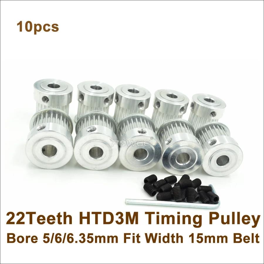 

POWGE 10pcs 22 Teeth 3M Timing Belt Pulley Bore 5/6/6.35mm Fit W=15mm 3M Timing Belt 22T 22Teeth HTD3M Pulley CNC Machines