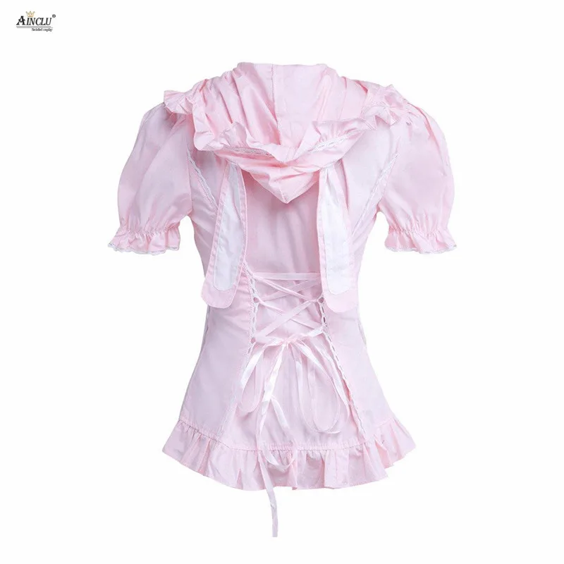 Casual/Party/Halloween,/Christmas Ainclu Womens Sweet Pink Short Sleeves Defined Waist Cotton Lolita Blouse With Cap/Ribbon