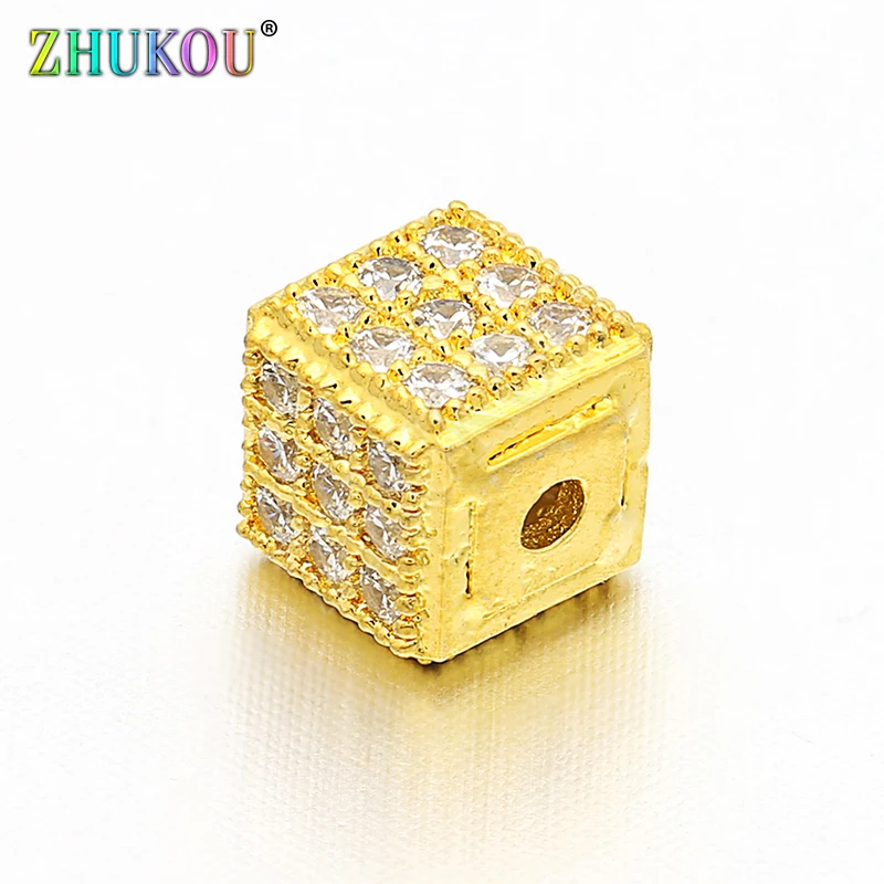 6mm Brass Cubic Zirconia Square Shape Spacer Beads DIY Jewelry Findings Accessories, Hole: 1mm, Model: VZ86